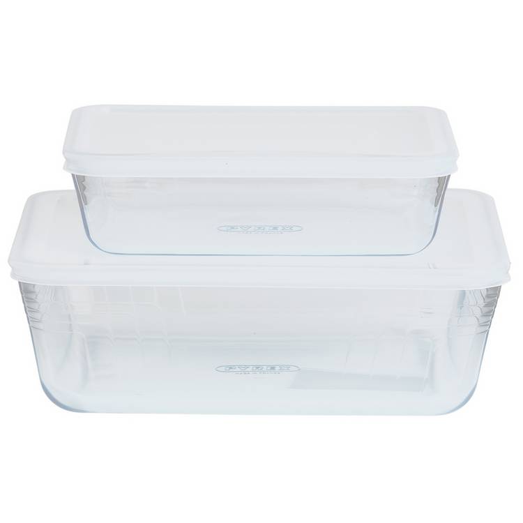 Pyrex Set of 2 Glass Roasters with Plastic Storage Lids