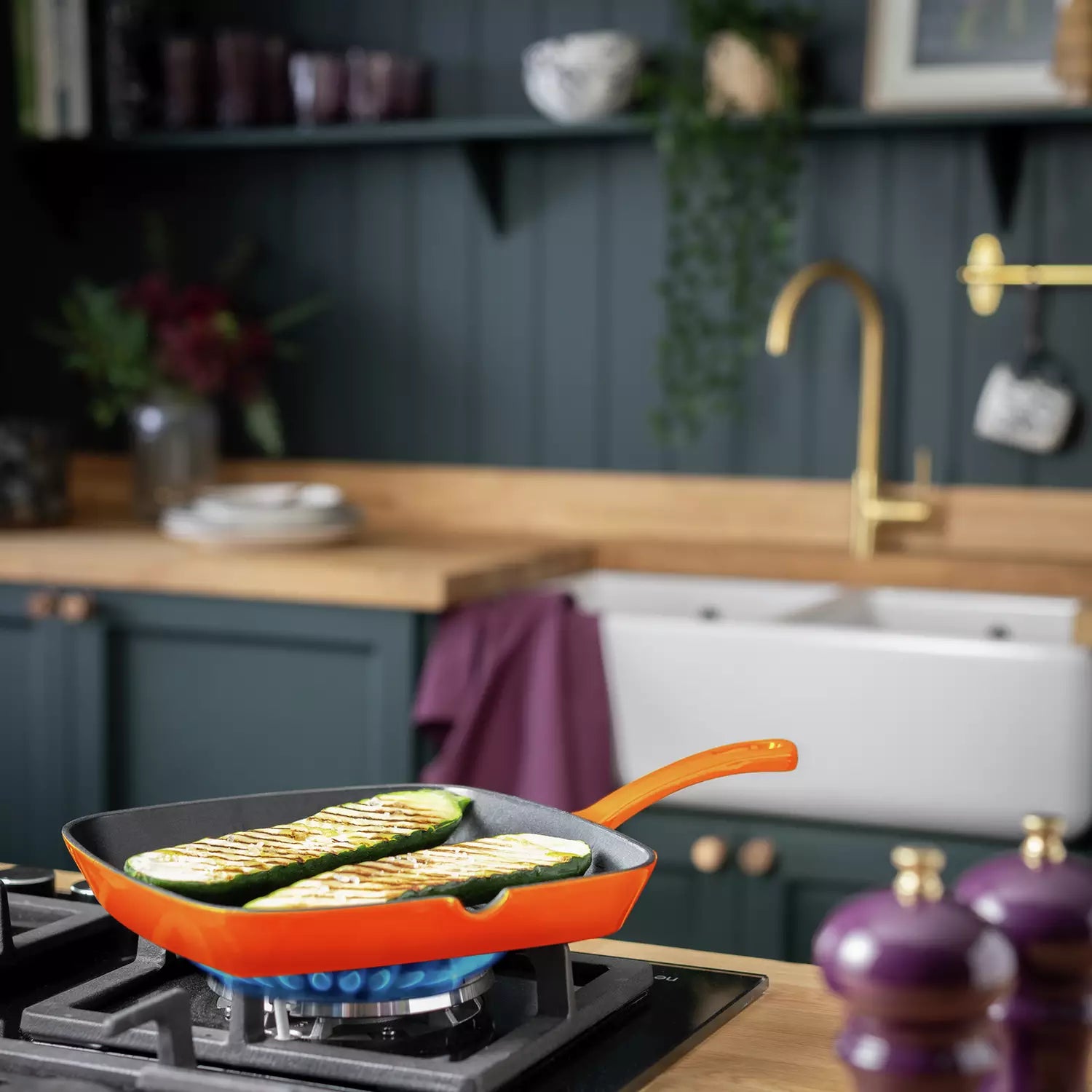 Habitat 23cm Cast Iron Griddle Pan - Orange