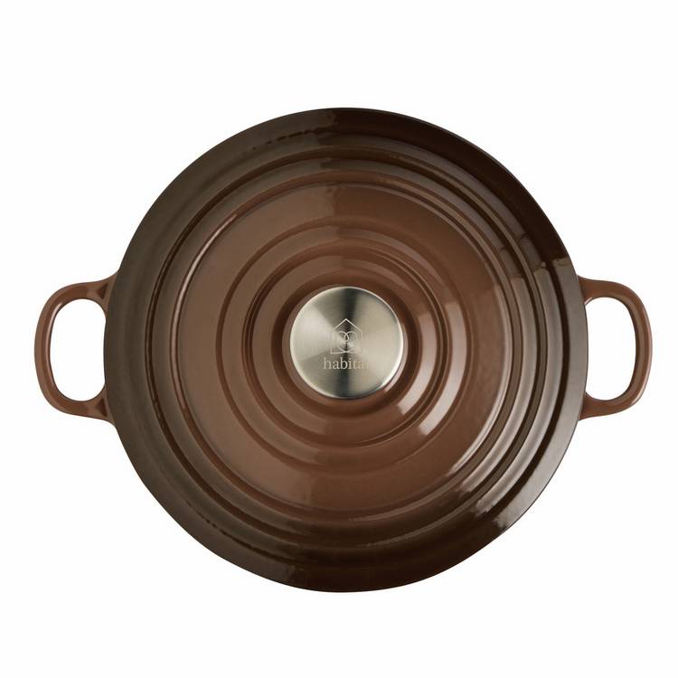 Habitat 4 Litre Shallow Cast Iron Casserole Dish - Chocolate