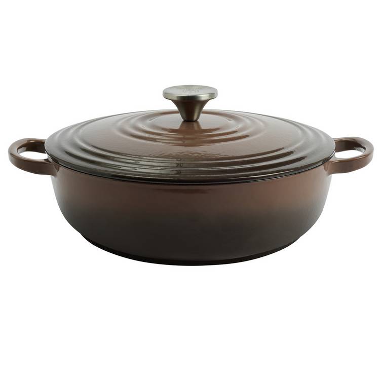 Habitat 4 Litre Shallow Cast Iron Casserole Dish - Chocolate